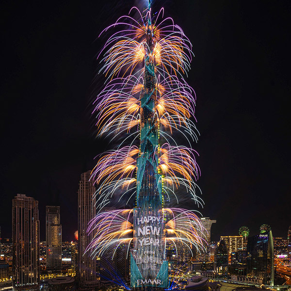 Burj Khalifa fireworks on New Year's eve.